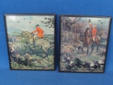 Fox-hunting Prints with Silhouette Accents – Horses and Hounds – 4 ¼” x 5 ¼” - Framed -