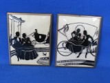 2 Vintage Silhouettes of Couple Arriving at Ball in Carriage – Plain Background – 4” x 5” -