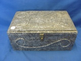 Crinkled Aluminum/Tinfoil Decorative Wood Box – 6 7/8” x 11” - 4 7/8” H – Some Damage - As Shown
