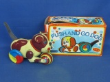 Push & Go Dog & its Box – Tin Toy – Made in China