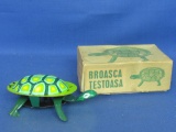 “Broasca Testoasa” Romanian Pressed Tin Toy wind-up Turtle in orig. box - Working