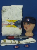 Vintage Civil Defense Auxiiliary Police Uniform: White Coverall (new) Belt, Hat, 2 Patches & Flashli