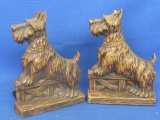 Scotty Dog Book Ends – Vintage Wood Composition  - Appx 6 1/2” T Each – As in Photos