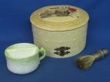 Victorian Celluloid Box  – Round – Contains a Green Mug & Shaving Bush w/ silver colored handle