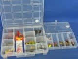 2 Clear Tackle Boxes 9 x 7” X 2” Deep Divided Box , 6 1/2”x 3 3/4” x 1” Plano Box & Tackle in both