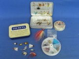 Perine #60 Fly Box & 16 Flies, Sucrettes Box & 8 Flies, Plastic Fly Box & 12 Flies, 333 Fly Line Cle