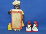 3 Chalkware Items: Black Amrericana: Cook Message Tablet & Pencil holder & Mammy S& P Shakers