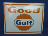 Gulf Domed Porcelain  on Metal Sign “Good Gulf ®” --12 3/4” T x 16 1/4” W