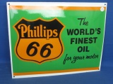 Phillips 66 The World's Finest Oil for your Motor – Porcelain on Metal Sign --12 3/4” T x 16 1/4” W