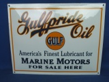 Gulfpride Oil Gulf America's Finest Lubricant for Marine Motors – Porcelain & Metal Domed Sign 12 3/