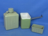 Yugoslavian Military Canteen (1Litre) with Drinking Cup & Metal Pan w Folding Handle