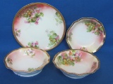 Porcelain: Small Plate – 3 Berry Bowls – Grape Design – Bowls marked Royal Rudolstadt