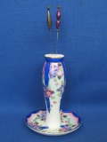 Hand Painted Porcelain Hatpin Holder & 2 Plastic Hatpins – Holder is 6” tall