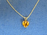 14 Kt Gold Citrine Heart Pendant on 19” 14 Kt Chain – Total weight is 1.1 grams