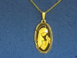 Damascene Pendant – Mary w Dove – 24 Kt Gold Plate – Made in Toledo Spain