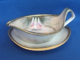 Lovely RS Germany Gravy Boat & Underplate – Floral & Leaf Design – Plate is 6 1/8” long