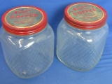 2 Vintage Nash's Coffee 3 Lb size– Glass Jars with embossed glass sides & Metal Lids