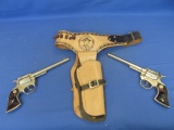 Vintage Set of Hubley Marshal Wyatt Earp Cap Pistols & Holsters on Belt – 1950's