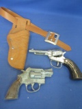 Restoration/Parts Hubley Trooper Cap Gun, Vintage no-name Cap gun & Plastic Holster on belt