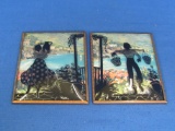 Two 4”x5” Silhouettes – Woman with Pitcher & Man with Yoke of Buckets by Seaside -