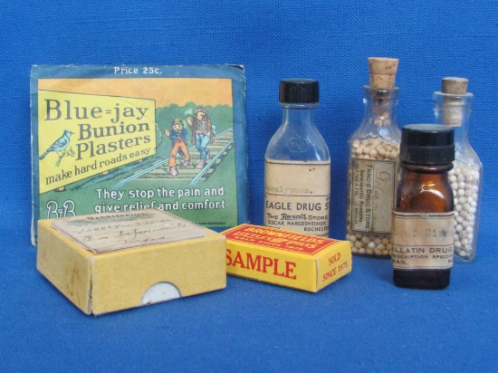 Vintage Pharmaceuticals: 4 Glass Bottles, 3 w Paper Labels – 2 Cardboard Boxes