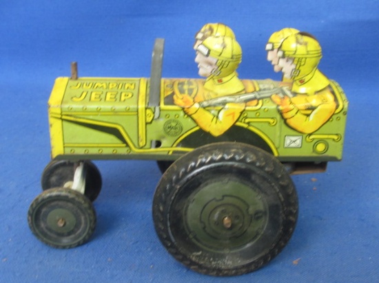 Vintage Marx Jumpin Jeep Wind-Up Toy – Green Hubcaps – 6 ½” L x 4 1/2” T