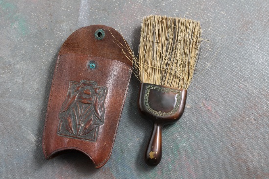 Antique Whisk Brush Celluloid Handle with Leather Case