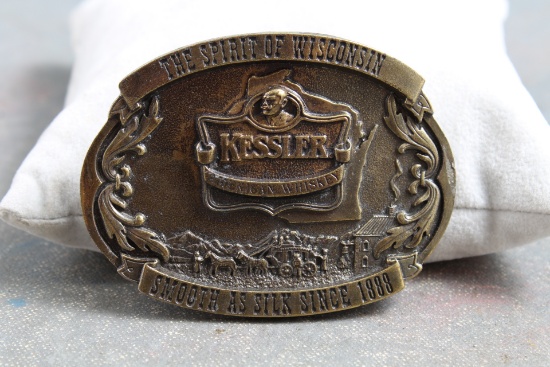 1993 Kessler Whiskey Advertising Brass Belt Buckle Limited Edition