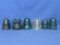 6 Glass Insulators:Hemingray: No 19, N-62 Cable (both dulled), 42 Blue & Clear, No. 9 & H.G.Co “Bee