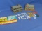Lot of 2 HO Scale Buildings and Box of Vintage Toy Street Signs (in original Box, Plasticville)