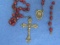 Rosary with Red Glass Beads – Sterling Silver Pieces – Needs Repair – Guessing 9 grams of silver