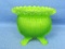 Westmoreland Green Satin Glass Vase/Bowl – 3 Feet, Ribbed Sides & Crimped Edge – 4” tall