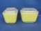 Pair of Yellow Pyrex Refrigerator Jars – 1 ½ Cup – 4 1/4” x 3 1/4” - 1 lid has a chip