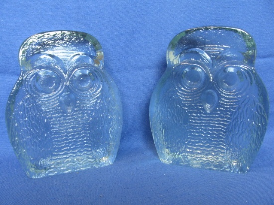 Pair of Clear Pressed Glass Owl Bookends 7” T x 5 1/2” Widest x 1 3/4” Thick
