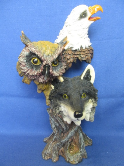 Eagle, Owl & Wolf 13 1/2” Tall Resin Scuplture