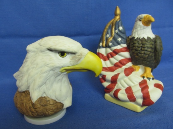 Patriotic Eagle's Head Music Box 6” T  (America the Beautiful) works & Eagle with Flag 8” T