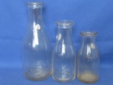 Trio of Vintage Glass Milk Bottles: Quart, Pint & 1/3 Quart Borden Wielend