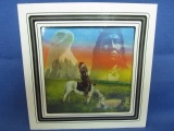Vintage Prairie Indian & Eagle “Ghosts over Chief on a white horse 8” Square – Print under Glass in