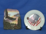 Eagle Plaque Soaring over Canyon 7 1/2” T x 6 1/2” W  & 7” Eagle Plate (with display)