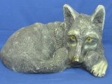 Curled Up Wolf Pup – Hollow Plaster – Painted – Measures 11” T x  x 21” W x 17 1/2” Deep
