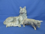 Wolf Mother & 2 Pups – 3 pieces, Painted Plaster – 10” T x 16” L Mom & 5” T x6” L seated  3 1/2” T x