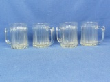 Set of 4 Clear Glass Mugs/Tumblers with Handles – Textured Vertical Stripes Design -