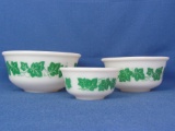 Three Vintage Hazel-Atlas Ivy Pattern Nesting Bowls – Largest is 8” Wide & 4” Deep -