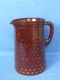 Pretty Dark Red Glass Pitcher – Bands Near Top and Raised Dots All Over – Unmarked -