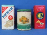 3 Vintage Tins – Ritz Crackers – Nabisco Saltines – Round Tin with Fruit Basket Sticker-