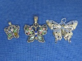 3 Butterfly Pendants – Smallest is Sterling Silver at 2.4 grams – Largest is 1 5/8” wide