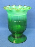 Antique Jefferson Glass Celery Vase – Green Opalescent with Cranberry Frit – Circa 1905