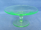 Small Green Depression Glass Compote – Vaseline – 5 3/4” in diameter – 2 3/4” tall