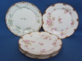 5 Haviland Limoges Porcelain Plates – 4 w Pink/Yellow Roses – 1 w Blue Flowers – 6” in diameter