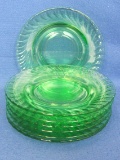 Set of 8 Green Depression Glass Bread Plates – Spiral by Anchor Hocking – 6” in diameter